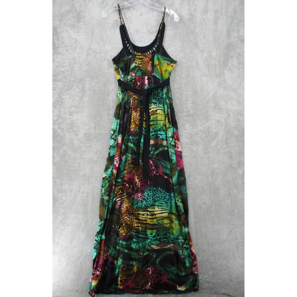 Desigual Dress Womens 38 US Small Tropical Crochet Silk Sheer Maxi Babydoll‎ 90s